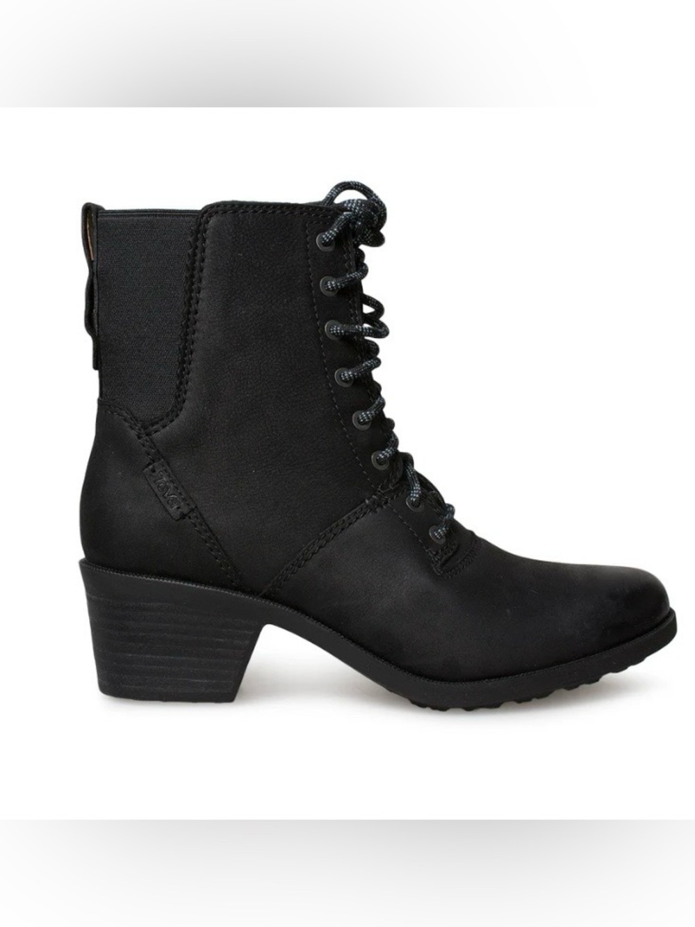 Teva Anaya Leather Waterproof Black Boots Women’s size 8 stacked heel lace up